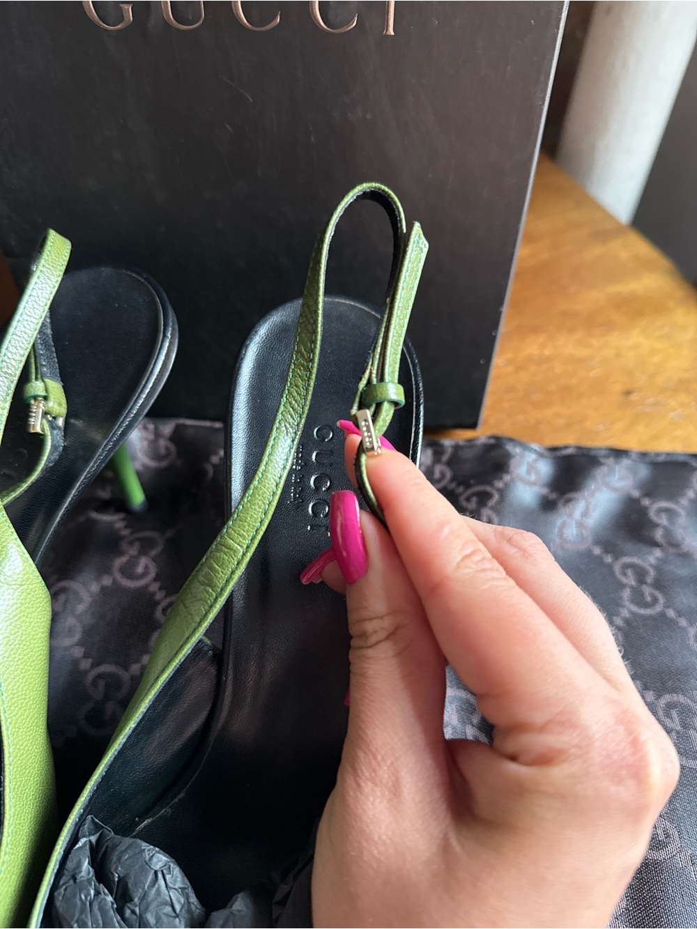 Rare Gucci by Tom Ford Y2K Green Leather Pointed Toe Slingback Heels Pumps 8.5B - Picture 5 of 7